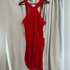 Linen Halter Red Dress